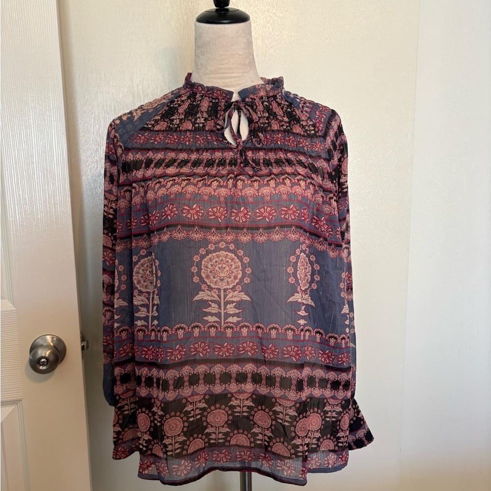 Bohemian Floral Women's Blouse - Blue and Pink